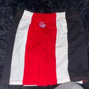 Red black & white striped skirt